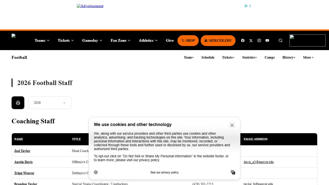 2026 Football Coaches - Mercer University Athletics